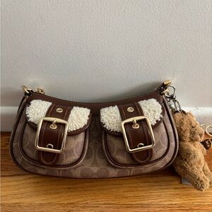 Coach Brown and Cream Women's Bag with front Pockets Ashton Baguette